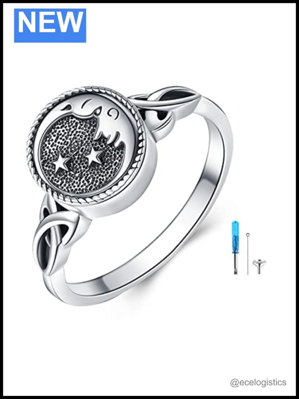 Sterling Silver Moon Star Urn Ring Size 7 Memorial Ash Jewelry
